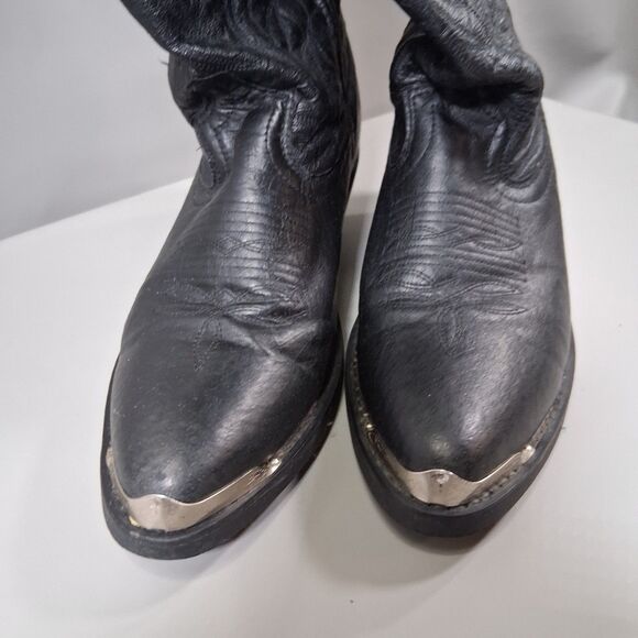 VTG Laredo Black Leather Western Cowboy Boots  7 D Pointed Toe Silver Tip 68610 main image 4